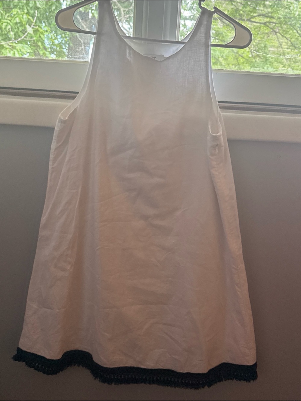 Vineyard Vines White Camisole Tank with Black Fringe Hem